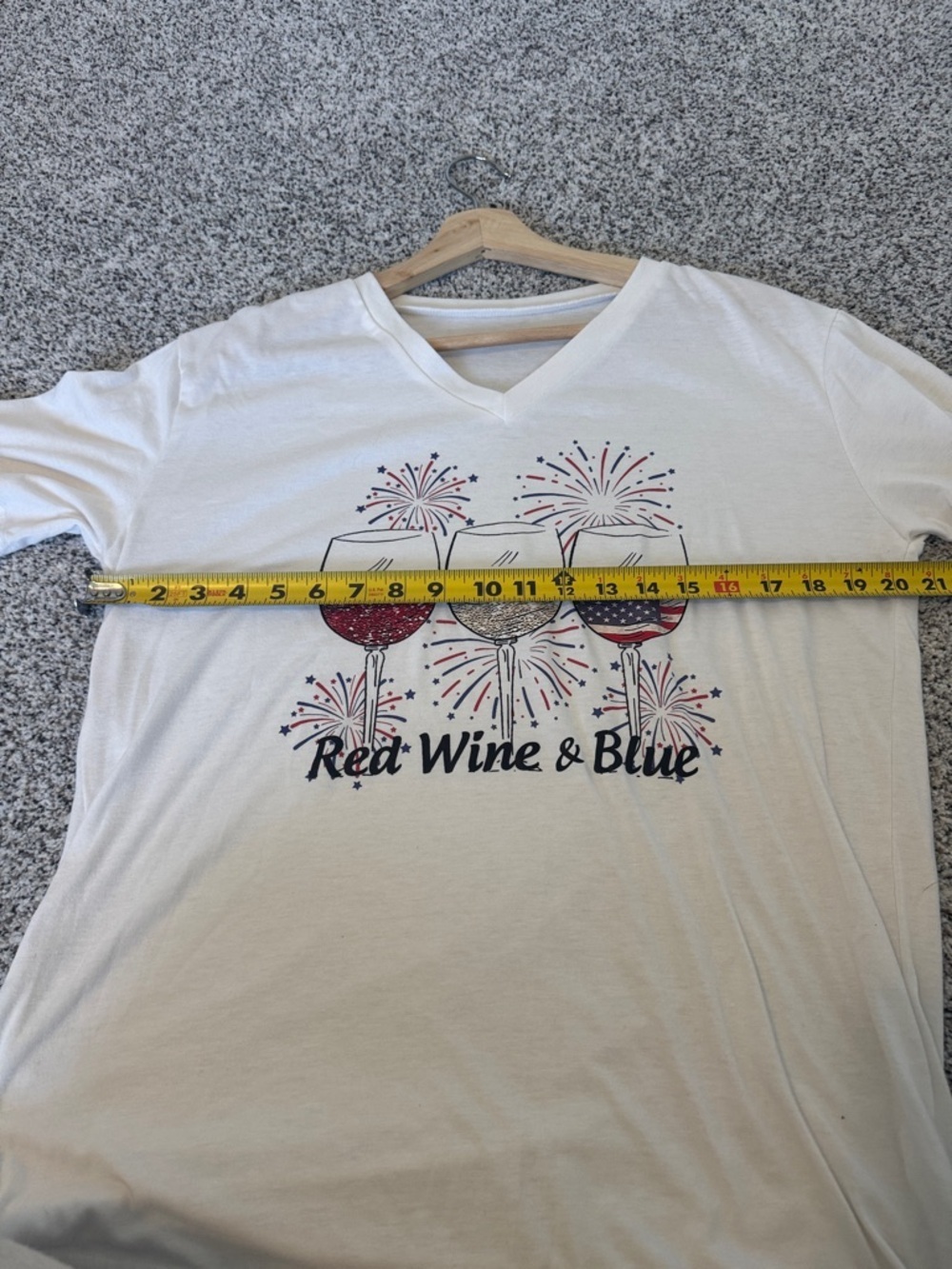 Red Wine & Blue Graphic V-Neck Tee - White - Picture 5 of 6